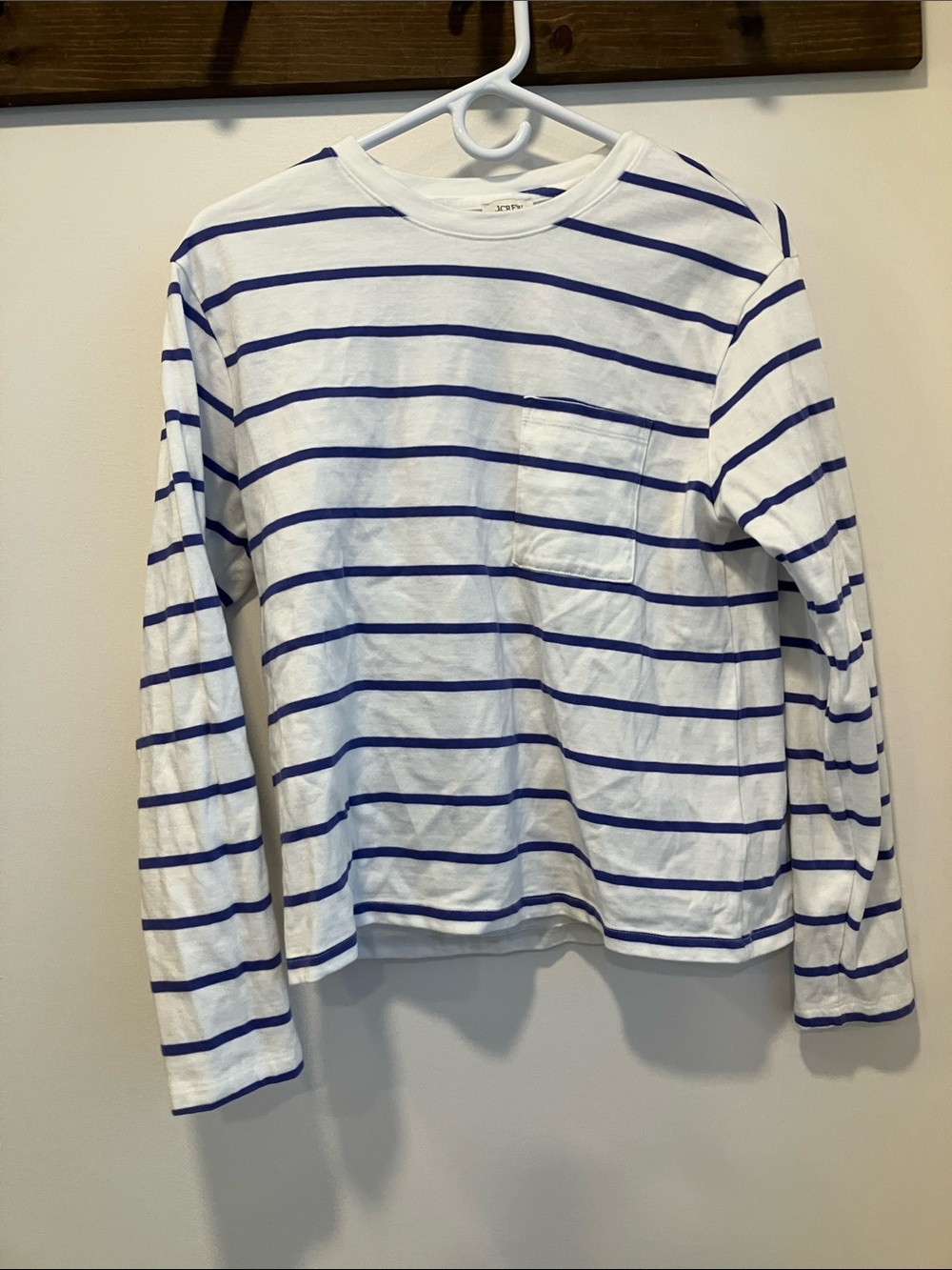 J. Crew White and Blue Striped Long Sleeve Tee